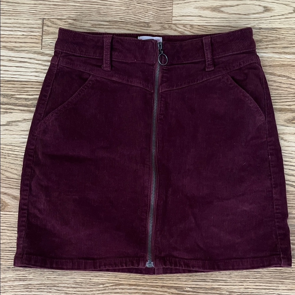 SO Women's Dark Red Corduroy Mini Skirt Fall Retro Y2K Preppy Zip Front